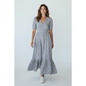 Max Studio Tiered Maxi Dress Women Medium Multi Floral Smocked Waist Puff Sleeve